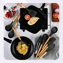 Kit 12 Utensílios De Cozinha Em Silicone e Cabo De Madeira