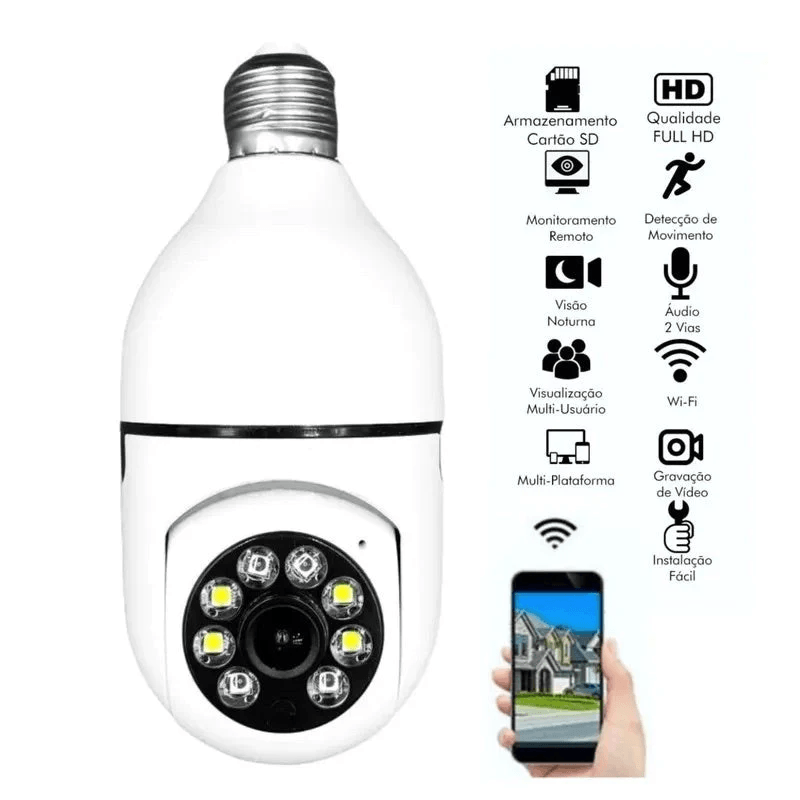 SafeLamp - Câmera Lâmpada de Segurança Inteligente Wifi 360°