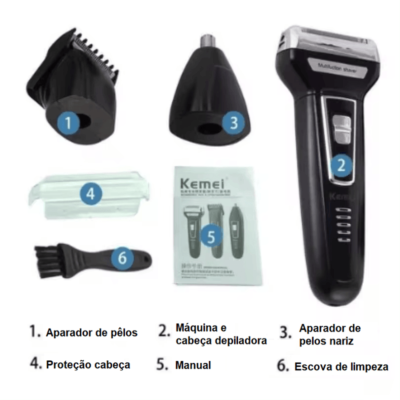 BarbMen 3 em 1 - Barbeador, Aparador e Depilador Multifuncional Masculino