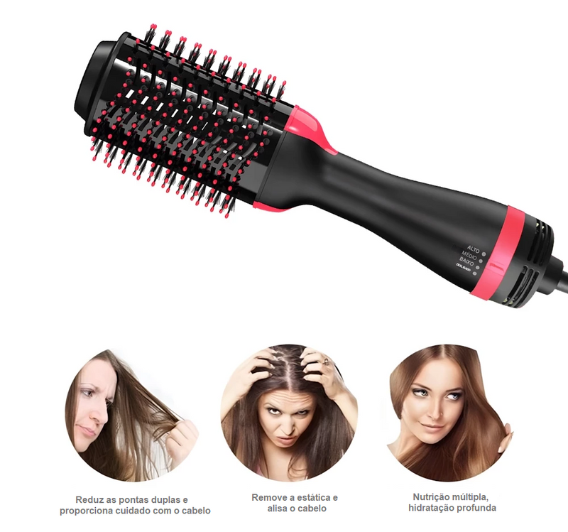 Escova de Cabelo Secadora, Alisadora e Modeladora - BellaLiss 3 em 1