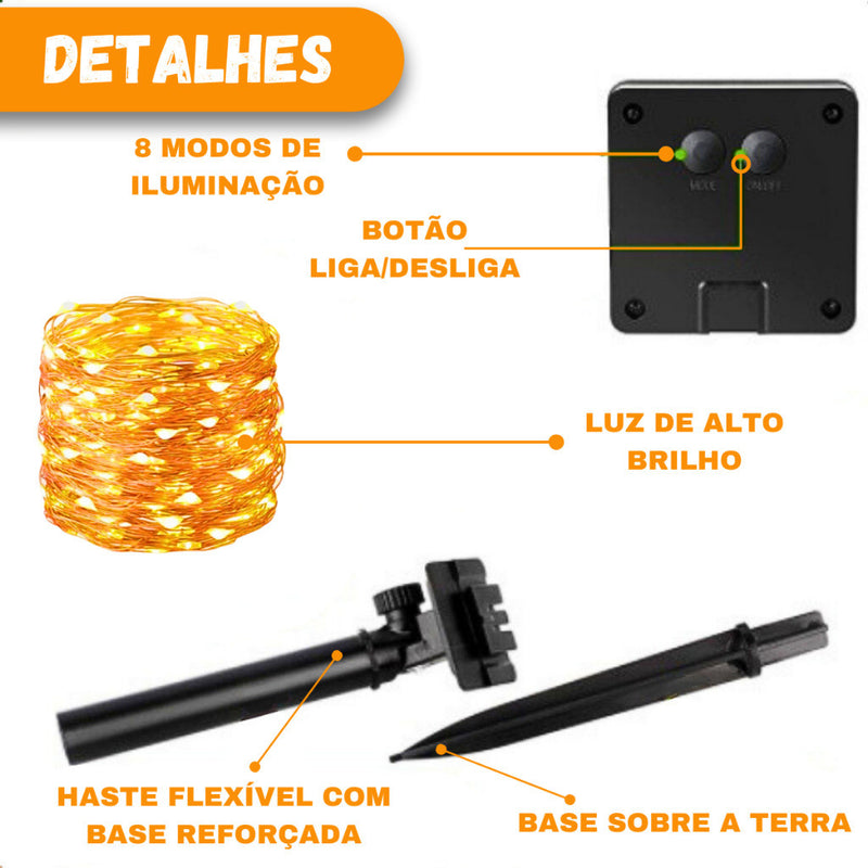 Pisca Pisca Natal Fio de Fada - A Prova de Água, Recarga Solar