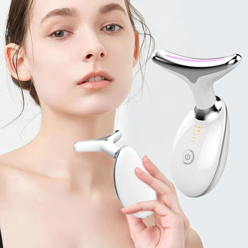 VivaSkin Pro - Massageador Facial Anti Rugas Rosto Pescoço com Laser Fotón de LED