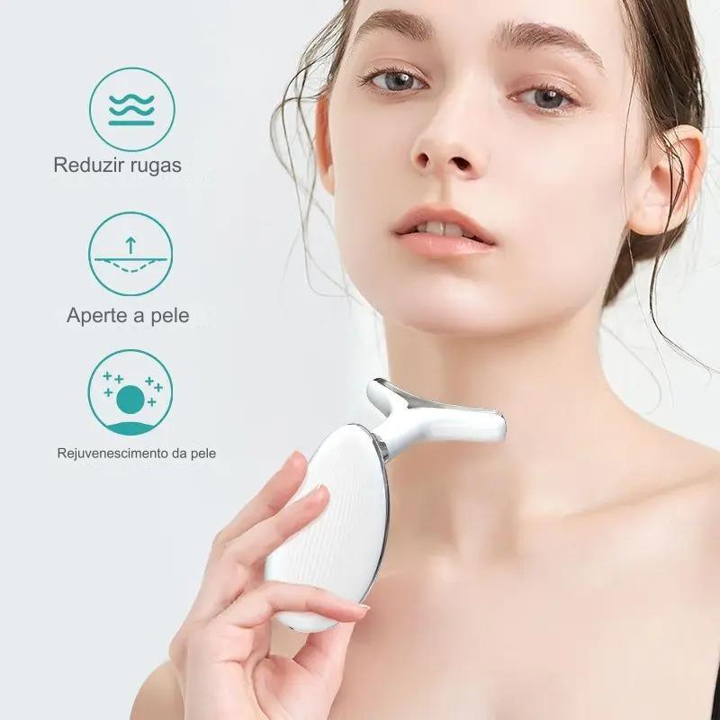 VivaSkin Pro - Massageador Facial Anti Rugas Rosto Pescoço com Laser Fotón de LED