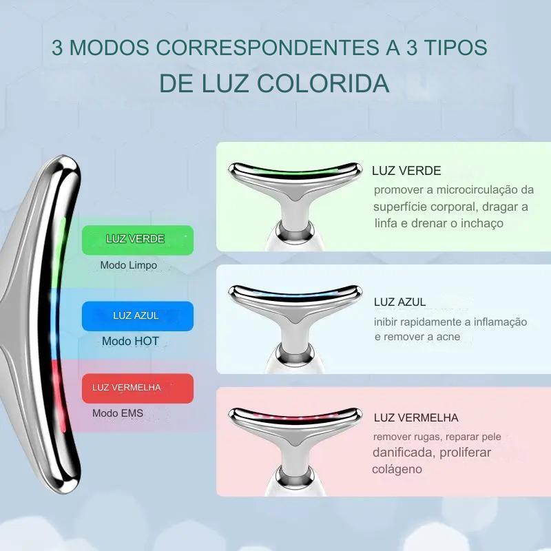 VivaSkin Pro - Massageador Facial Anti Rugas Rosto Pescoço com Laser Fotón de LED