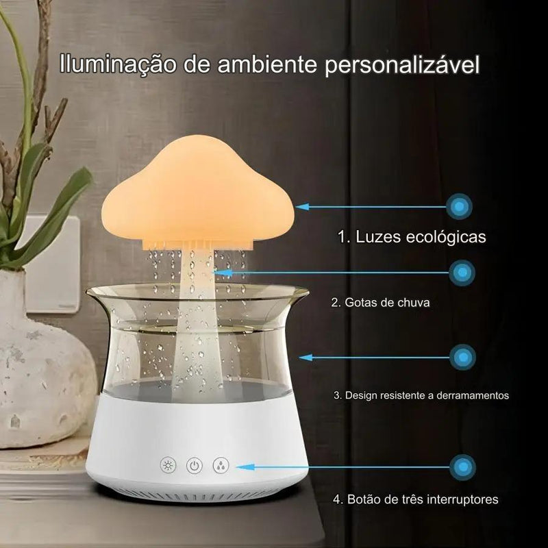 AquaNuvem - Umidificador Nuvem com Gotas Som de Chuva Relaxante