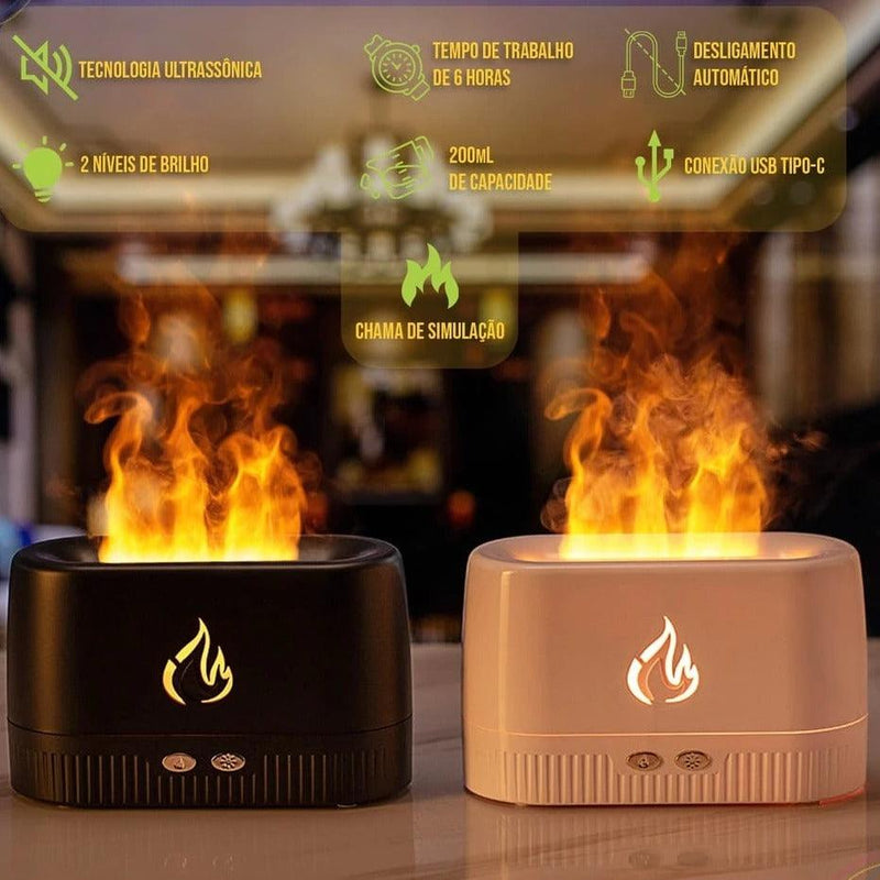 UmidiFlames - Umidificador Difusor com Luz Noturna, Simulador de Chamas Lareira