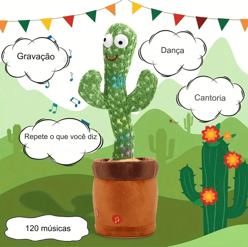 FunnyCactus - Cacto Dançante e Falante Interativo Recarregável