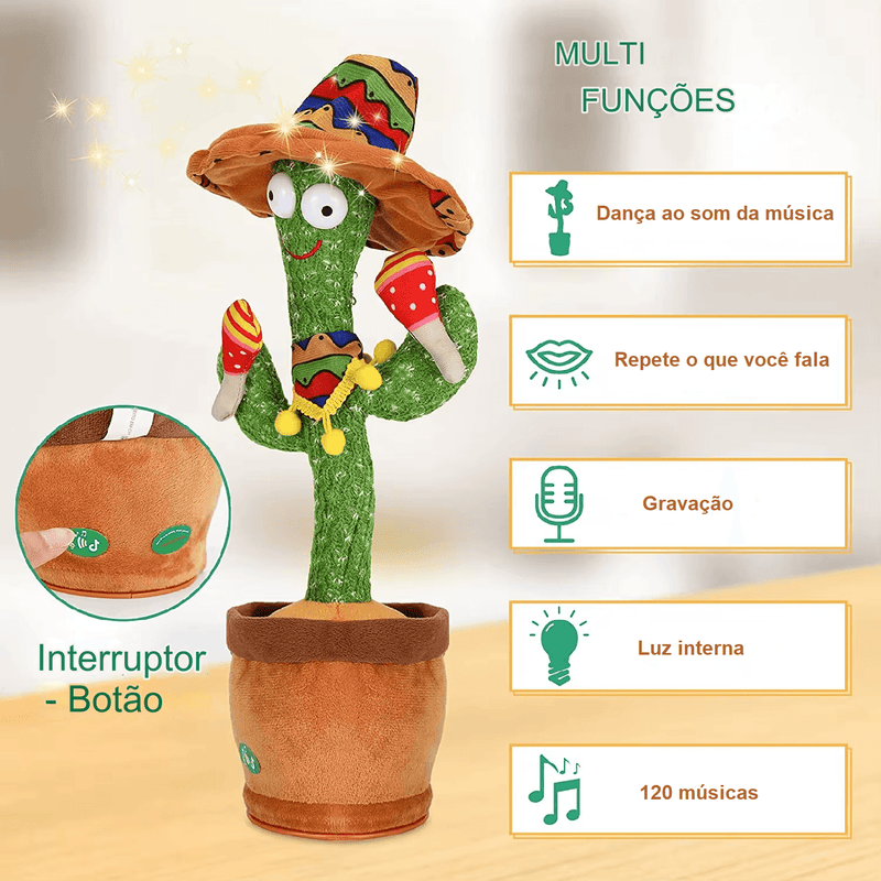 FunnyCactus - Cacto Dançante e Falante Interativo Recarregável